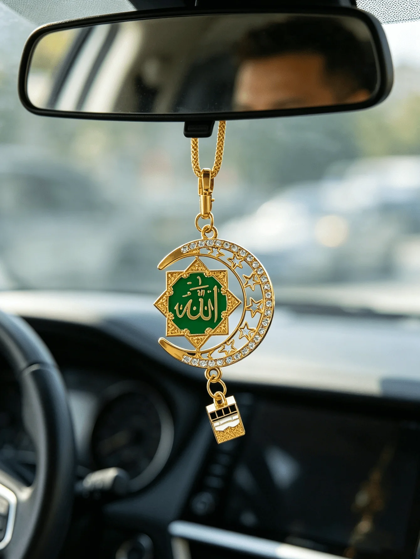 Muslim Islamic Car Rearview Mirror Pendant Gold Black Calligraphy Metal Religious Hanging Ornament Auto Home Art Gift
