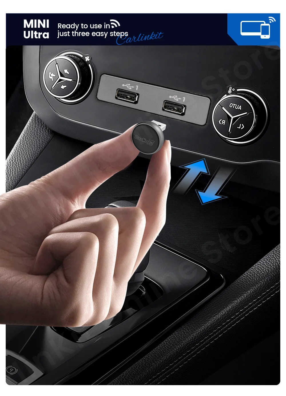 CarlinKit Mini Ultra 3 Wireless CarPlay Android auto Adapter for Car infotainment Upgrade BT 5.4GHz Wifi 5.8GHz OTA Compact
