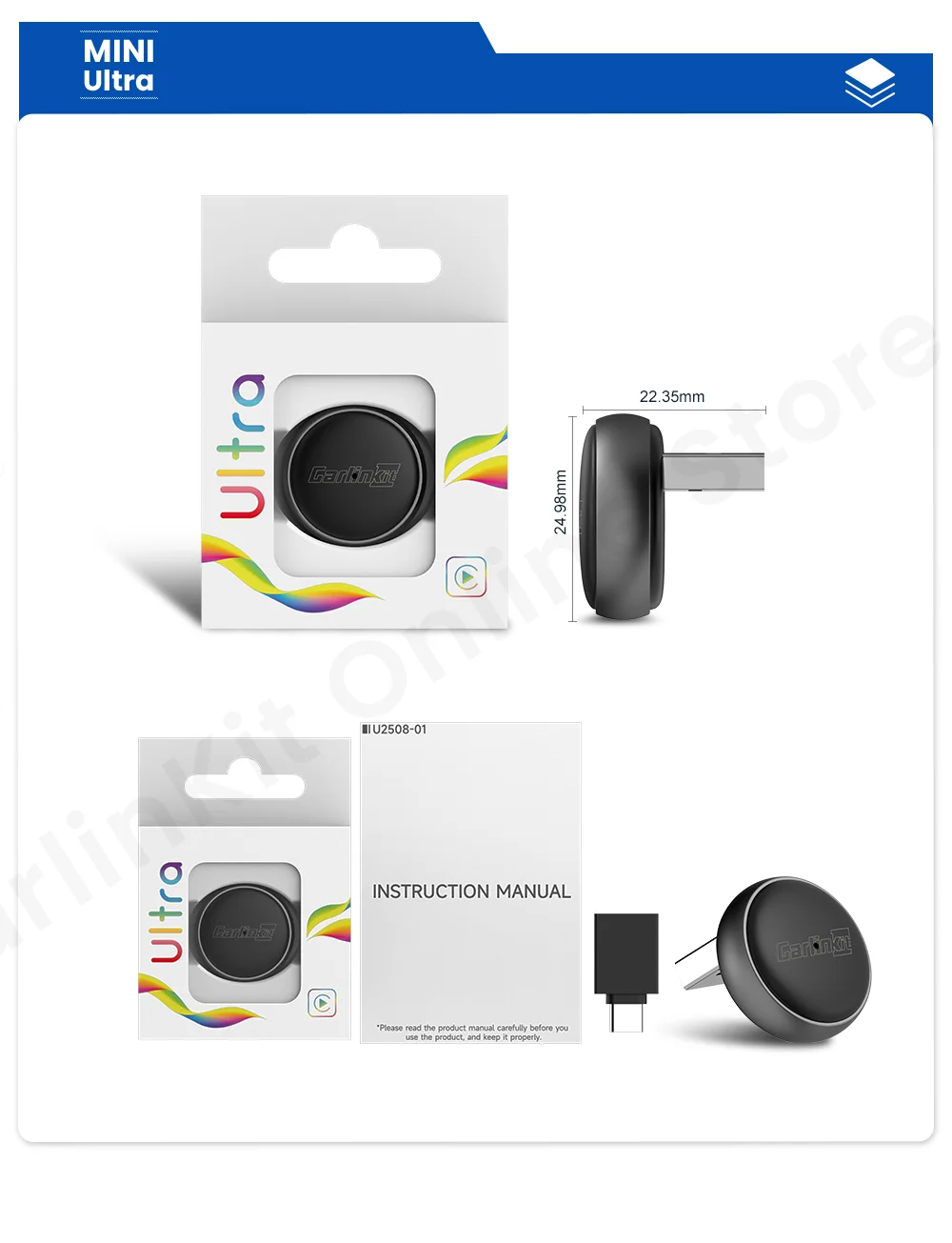CarlinKit Mini Ultra 3 Wireless CarPlay Android auto Adapter for Car infotainment Upgrade BT 5.4GHz Wifi 5.8GHz OTA Compact