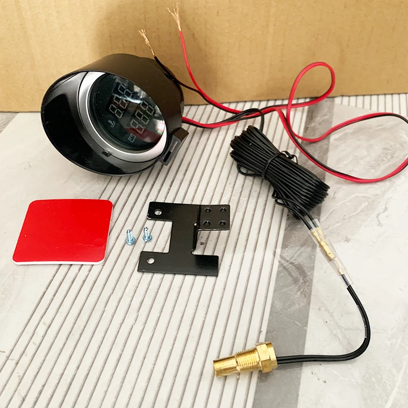 Round 2 in 1 LED Digital Car Temperature Meter Water Temp Gauge with Engine Overheat Alarm And Voltage Monitor for Truck 12V/24V