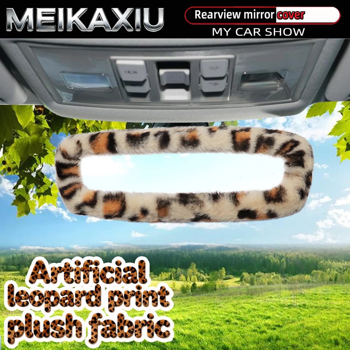 Pink Brown Faux Leopard Fur Plush Rearview Mirror Cover Elastic Car Interior Decorative Accessory for Women New Style