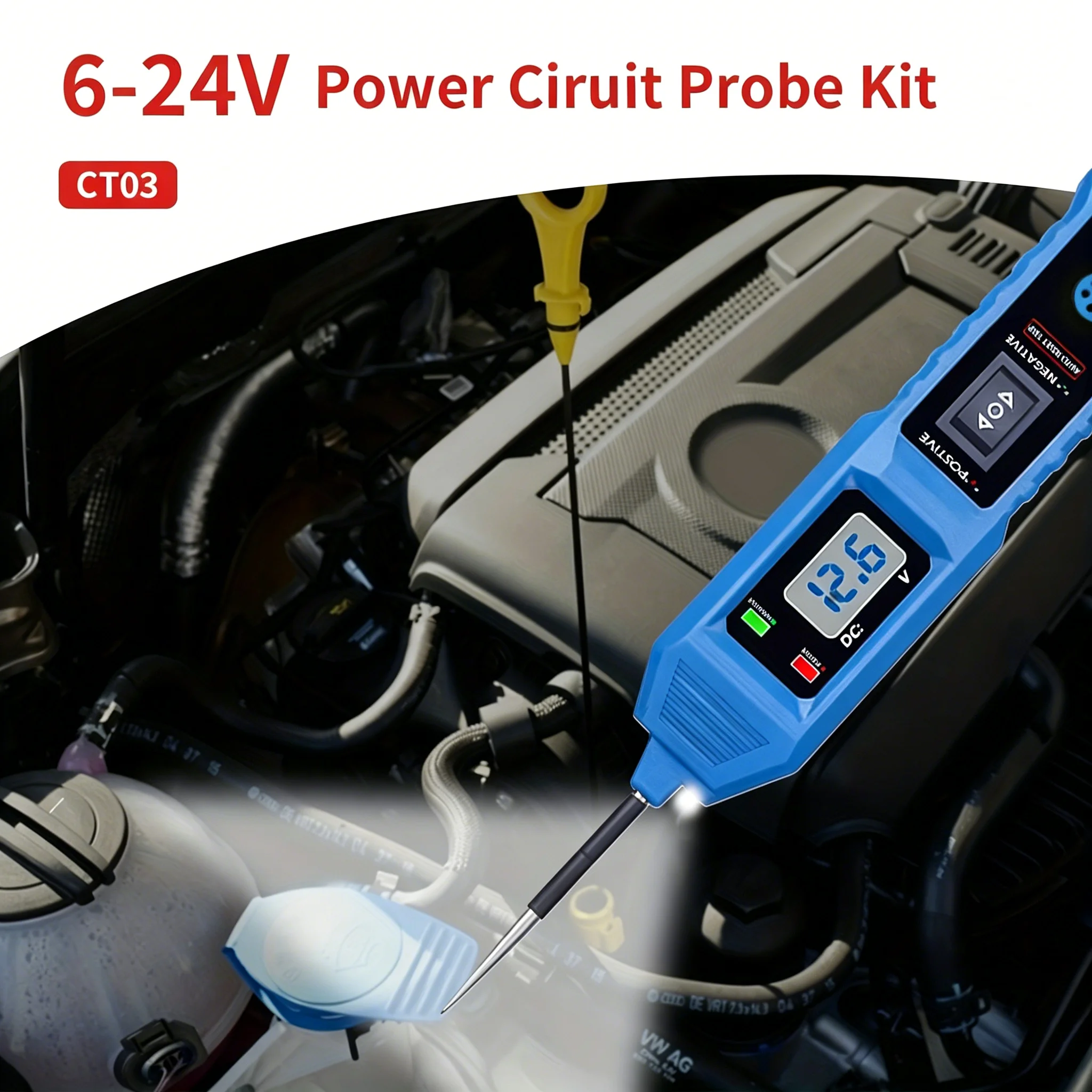 CT03 Automotive Circuit Tester 6-24V Power Probe Voltage Detector LED Light Buzzer Prompt Car Electrical Diagnostic Tool