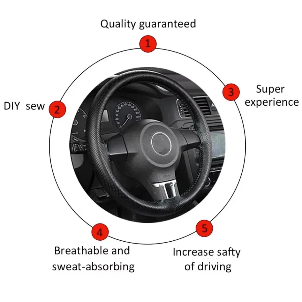 DIY Car Steering Wheel Cover Fiber Leather with Needle Braid on Steering Wheel SkidProof Car Styling Interior Accessorie