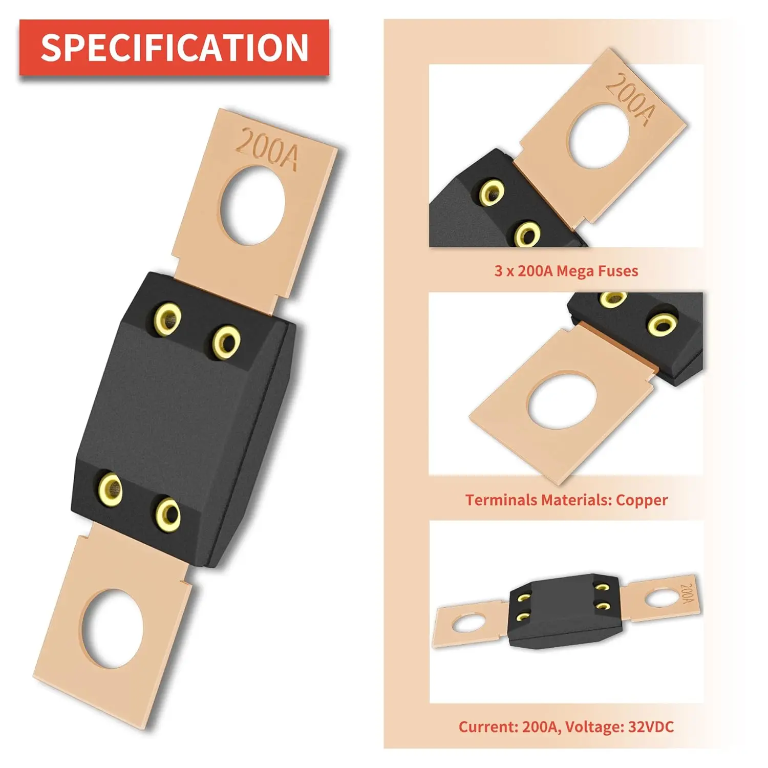 3Pcs MEGA Fuse 30A-300A High Current Bolt blade fuse 200 Amp ANM Flat Type Fuse AMG Fuse