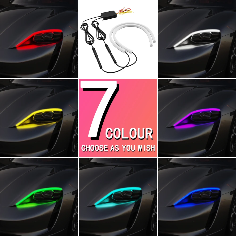 2PCS 30/45/60cm DRL Car LED Daytime Running Light APP Control RGB Flowing Turn Signal Lights Strip Headlight Decorative Lights