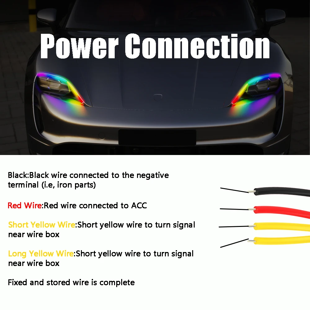 2PCS 30/45/60cm DRL Car LED Daytime Running Light APP Control RGB Flowing Turn Signal Lights Strip Headlight Decorative Lights