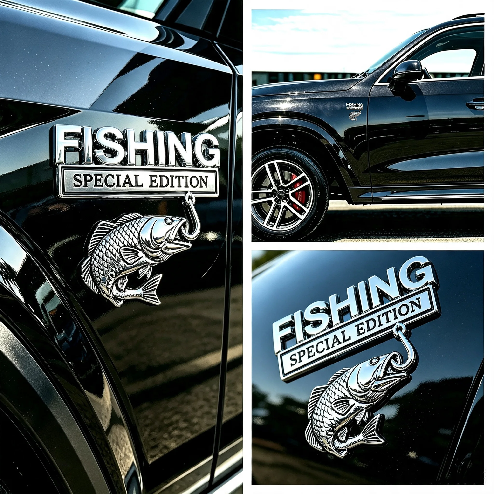 3D Metal Car Emblem Sticker Fishing Special Edition Realistic Bass Fish Hook Trunk Fender Badge Decal Waterproof Auto Exterior