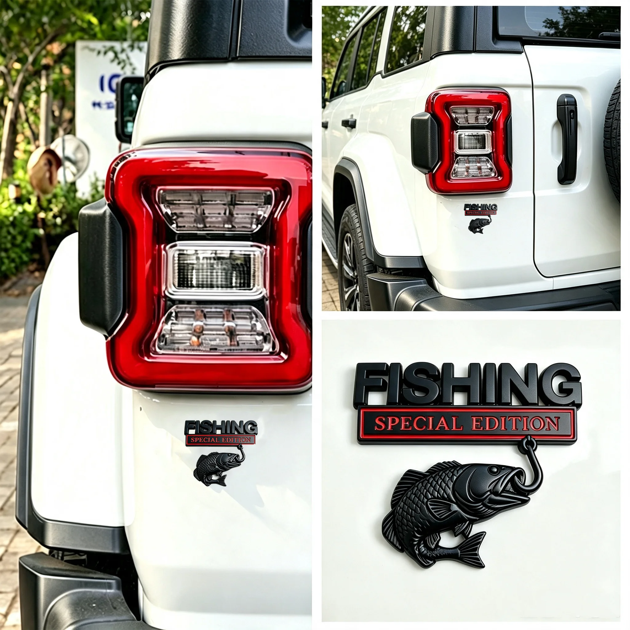 3D Metal Car Emblem Sticker Fishing Special Edition Realistic Bass Fish Hook Trunk Fender Badge Decal Waterproof Auto Exterior