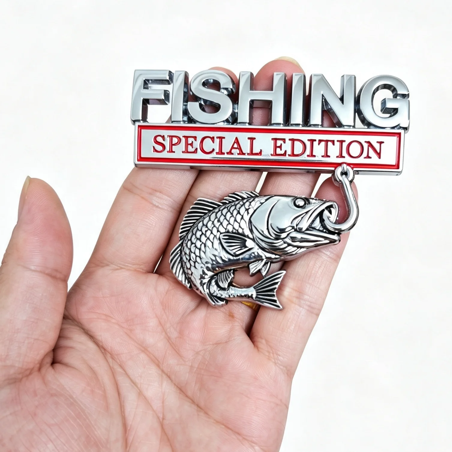 3D Metal Car Emblem Sticker Fishing Special Edition Realistic Bass Fish Hook Trunk Fender Badge Decal Waterproof Auto Exterior