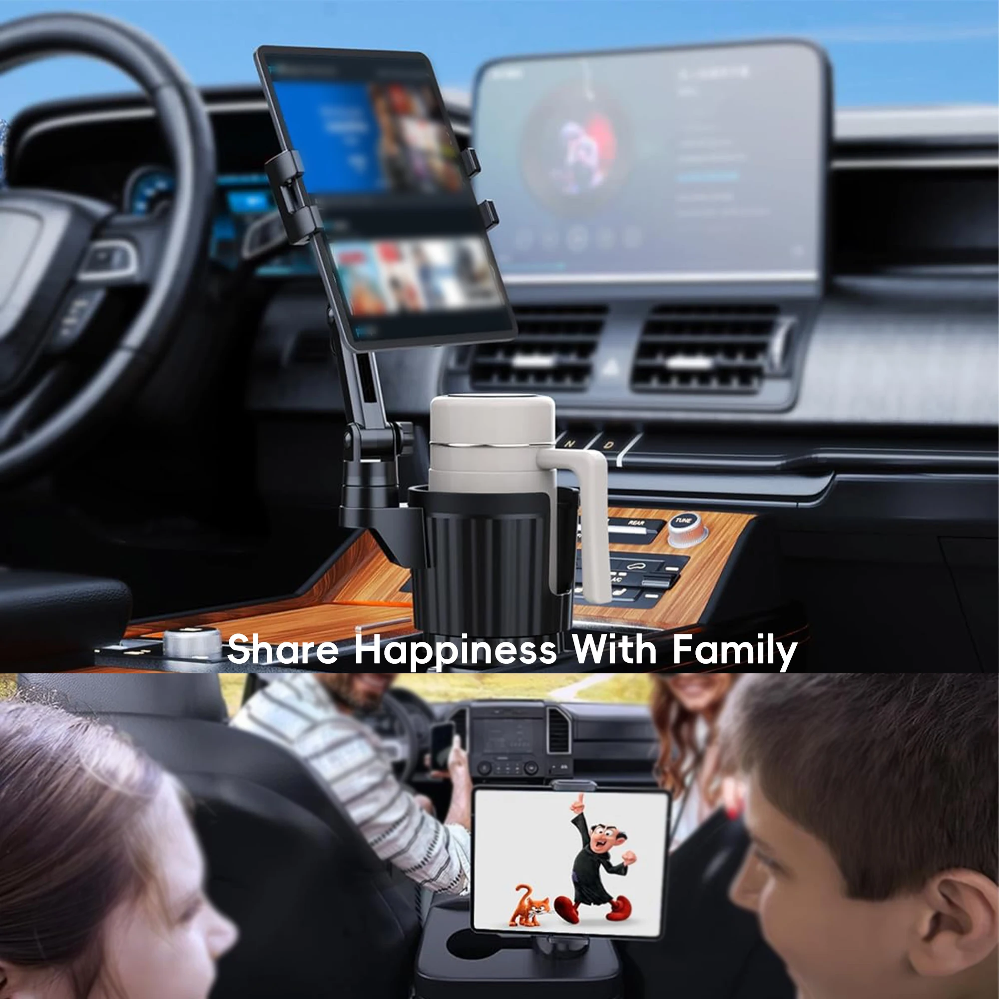 Tablet Holder for Car, 3 in 1 Cup Holder ipad Car Phone Mount with Expander,Adjustable Base and Long Arm for 4-12.9‘’ Tablet,