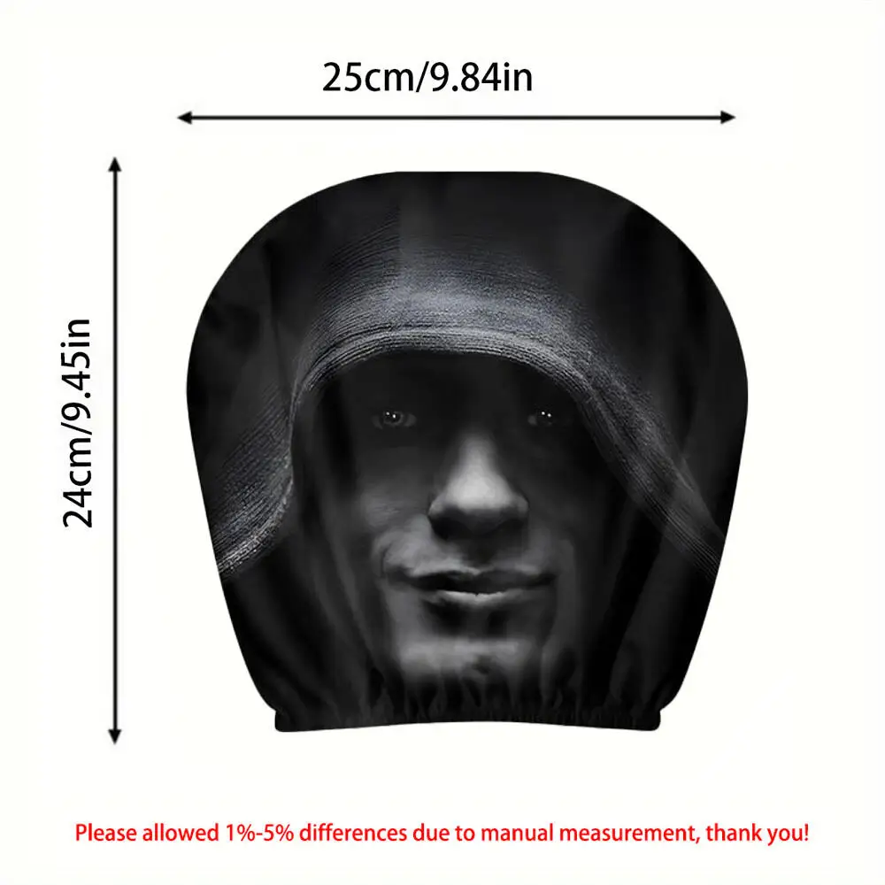 2PCS Mysterious Hooded Man Face Car Headrest Covers 2D Flat Cool Hoodie Black Street Universal Auto Headrest Protector