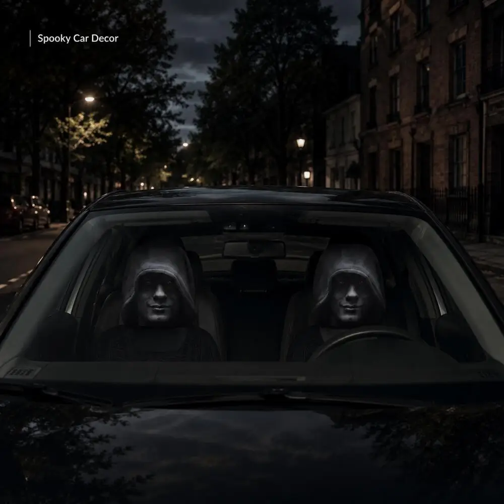 2PCS Mysterious Hooded Man Face Car Headrest Covers 2D Flat Cool Hoodie Black Street Universal Auto Headrest Protector