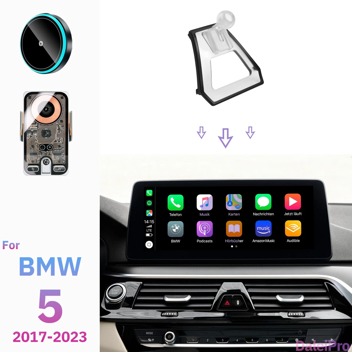For BMW 5 Series G30 2017 2018 2019 2020-2023 Car Phone Holder Wireless Charger Phone Auto-Clamping Strong Magnetic Holder Base
