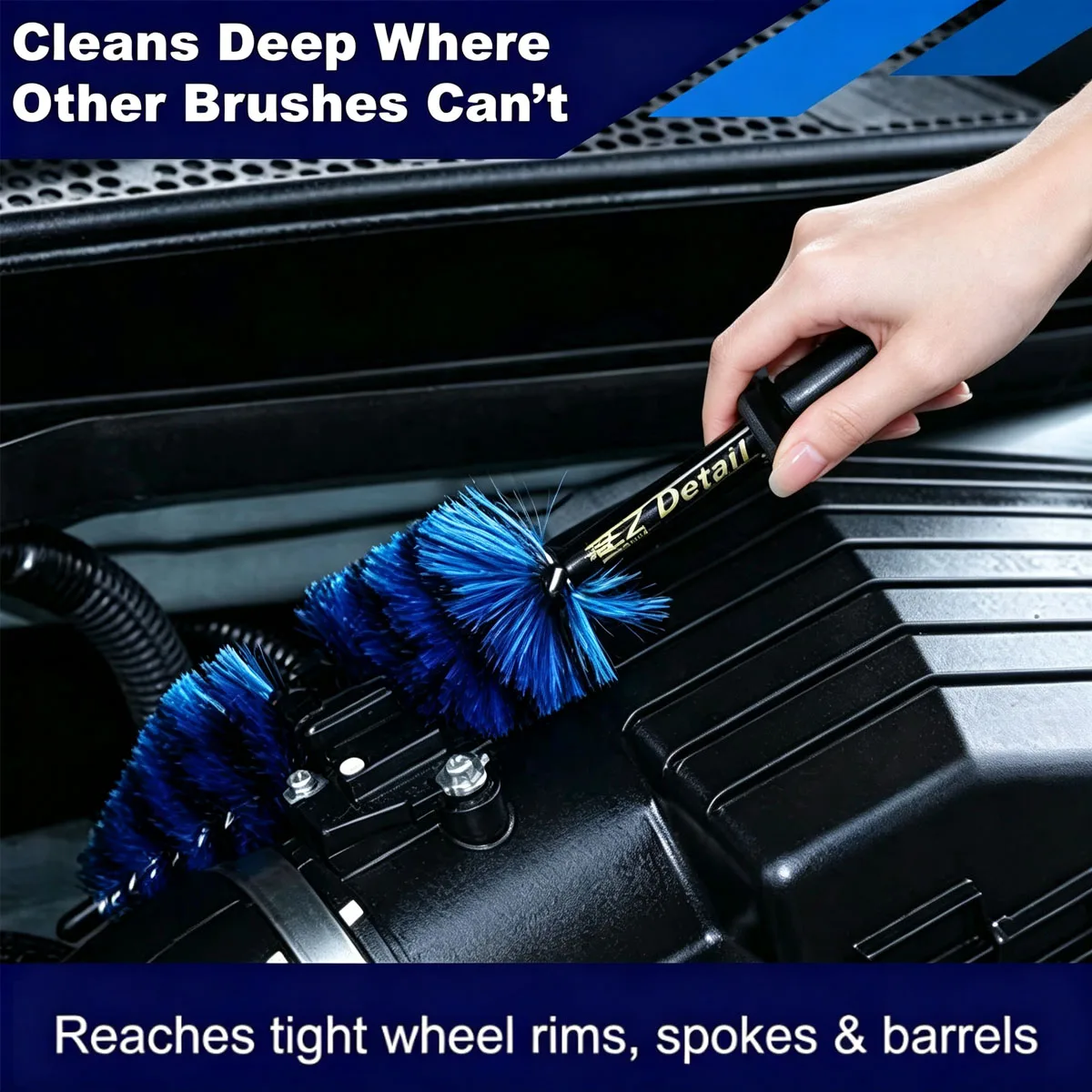Car Tire Cleaning Brush Long Handle, Soft Nylon Bristle Rim Hub Detailing Wash Tool for Wheel Care