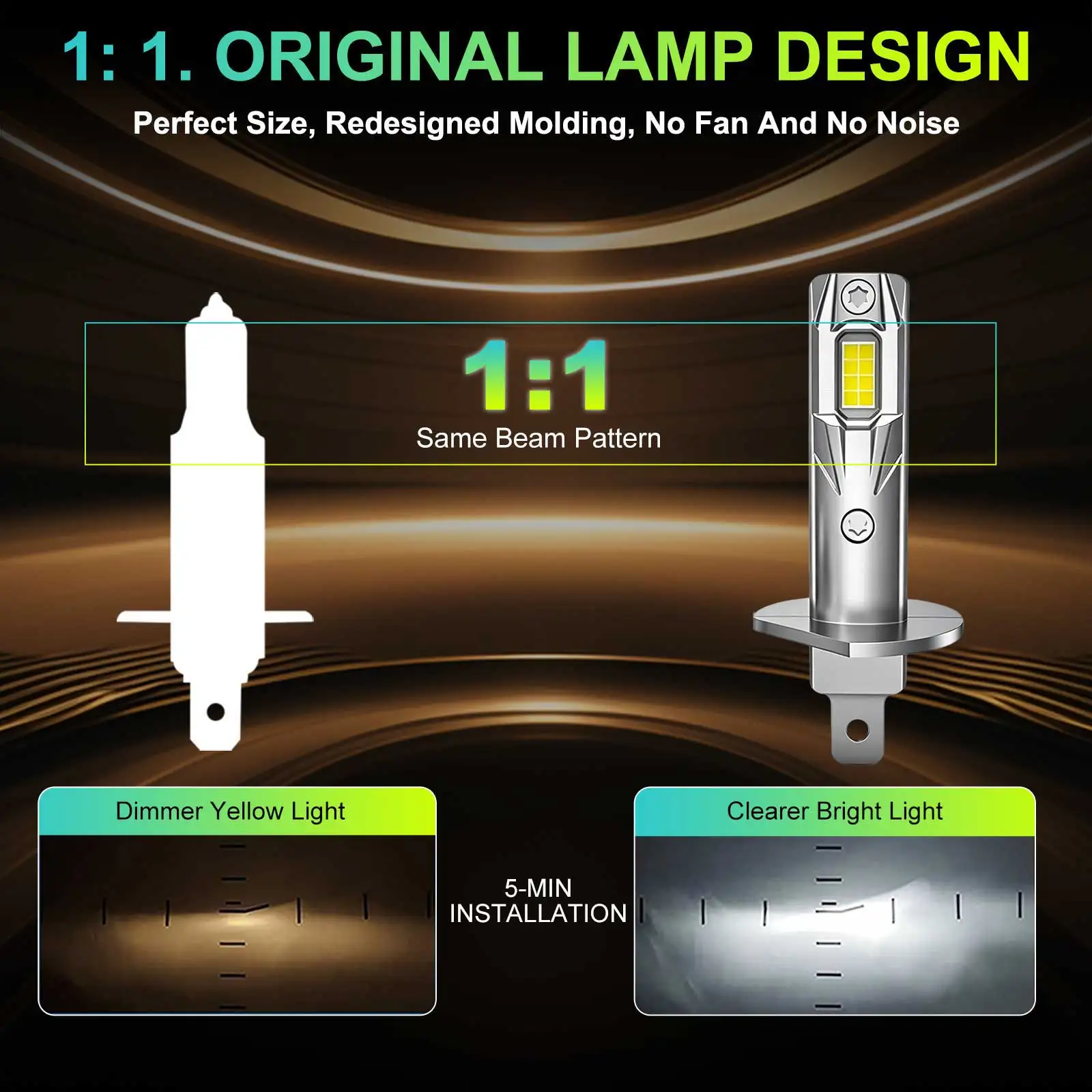 2Pcs H1 LED Headlight Bulb Mini 6000W 5800000LM CSP for Car Headlamp Fanless Light Auto Diode Fog Lamps 12V 6000K Automobile