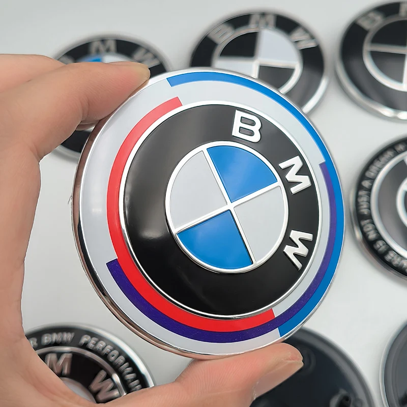 7pcs BMW Emblem Set 82mm 74mm 45mm 56mm 68mm Car Front Hood Logo Rear Trunk Badge Wheel Center Hub Caps Steering Wheel Sticker