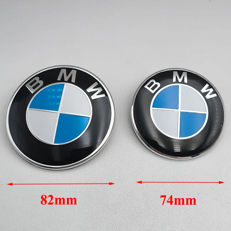 7pcs BMW Emblem Set 82mm 74mm 45mm 56mm 68mm Car Front Hood Logo Rear Trunk Badge Wheel Center Hub Caps Steering Wheel Sticker