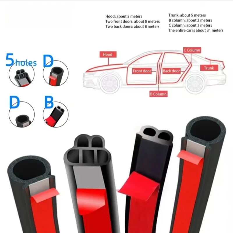 Car Rubber Door Sealing Car Door Hood Trunk Seal Strip 5/10/20meters Universal Noise Insulate Car Door Seal Strip Rubber Sealing