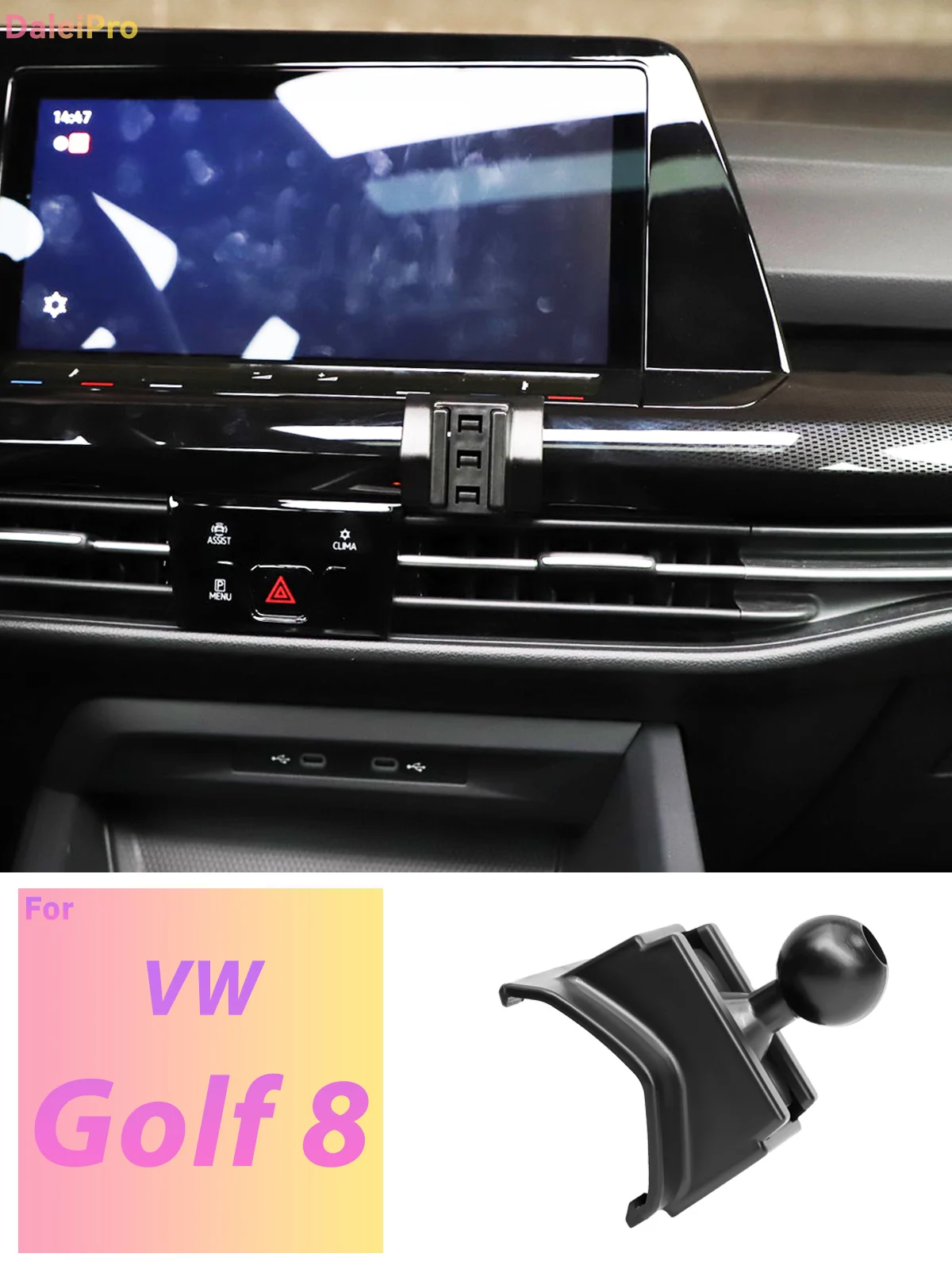 Custom Fit for Volkswagen Golf 8 MK8 2021-2024 Magnetic Phone Mount Airflow Cooling Phone Holder 360° Swivel Phone Holder Base