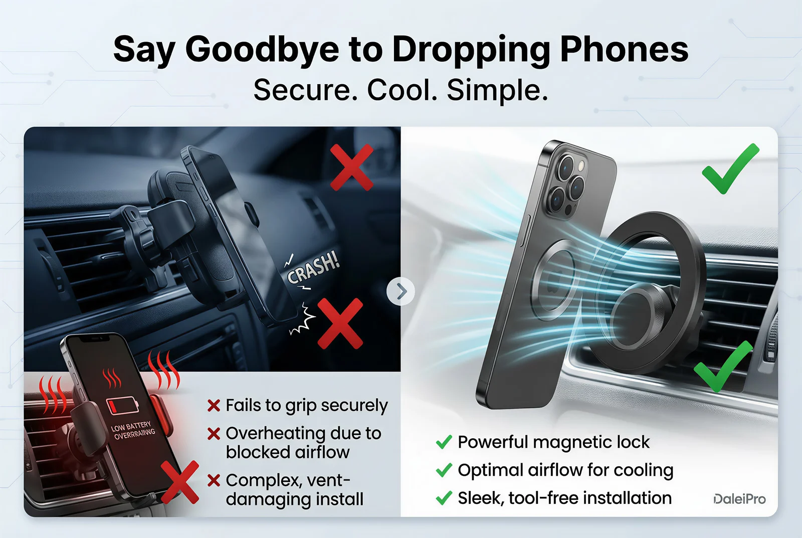 Custom Fit for Volkswagen Golf 8 MK8 2021-2024 Magnetic Phone Mount Airflow Cooling Phone Holder 360° Swivel Phone Holder Base