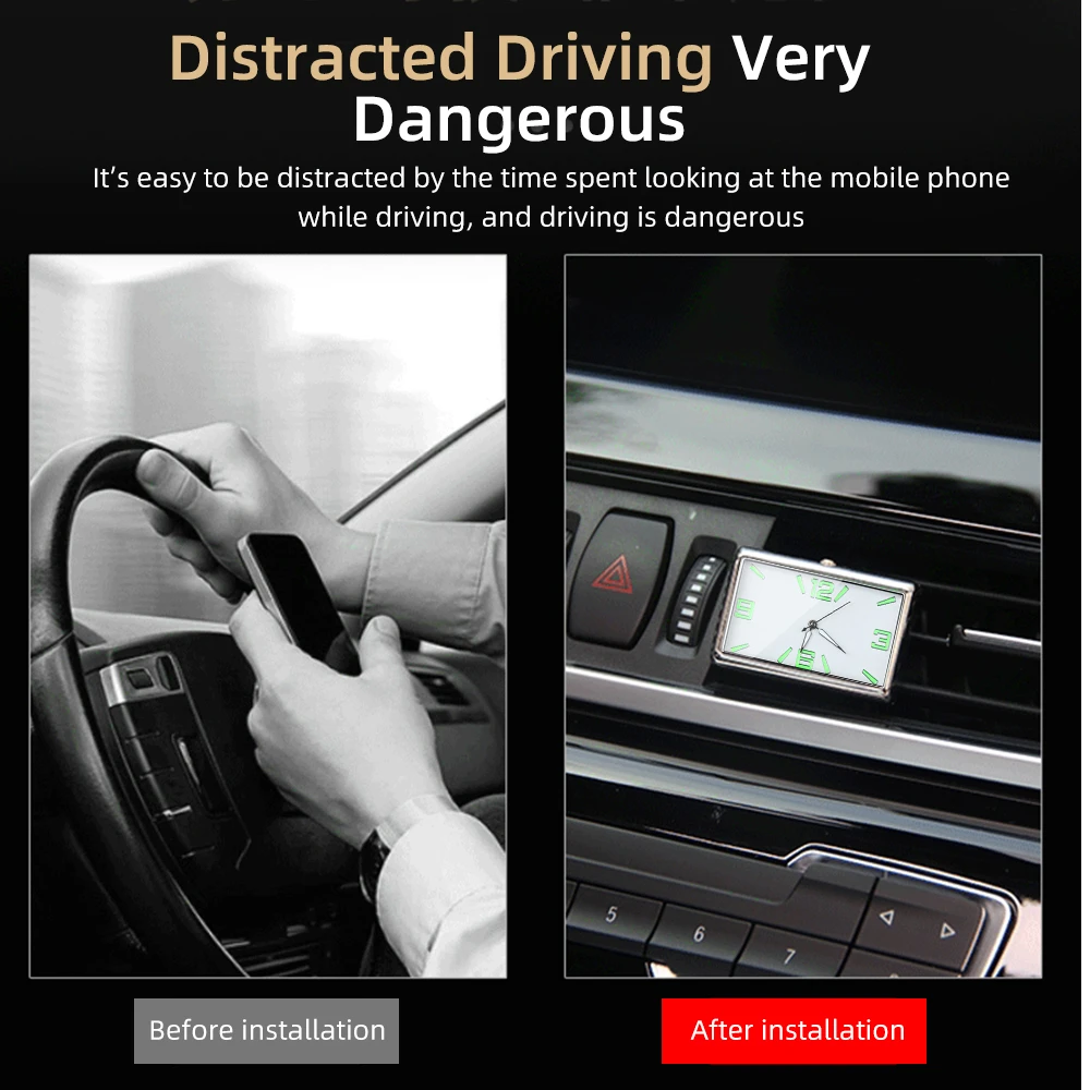 Auto Fashion Car Air Conditioning Vent Electronic Quartz Clock Square Vertical Car Clock Car Luminous Electronic Clock