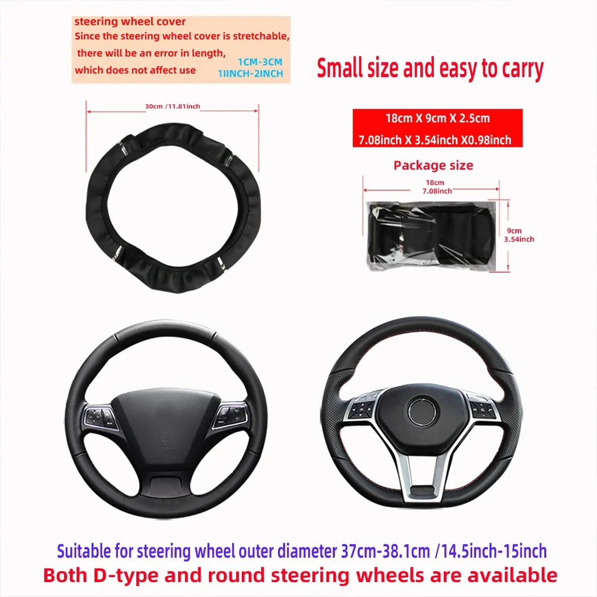 Leather Metal Strip Sporty Pop Car without Inner Rim Steering Wheel Cover Car Accessories Fit 14.5-15 Inches