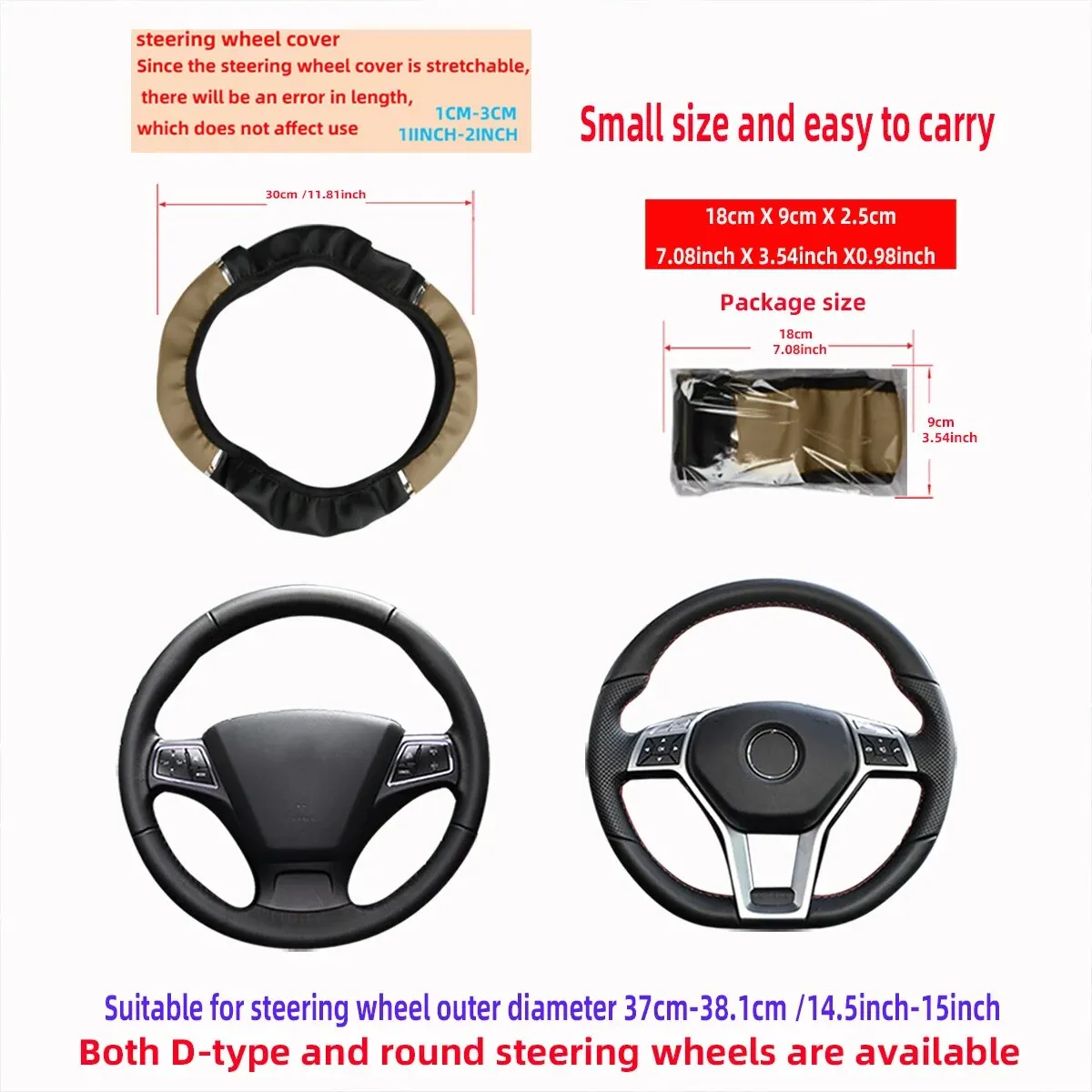 Leather Metal Strip Sporty Pop Car without Inner Rim Steering Wheel Cover Car Accessories Fit 14.5-15 Inches