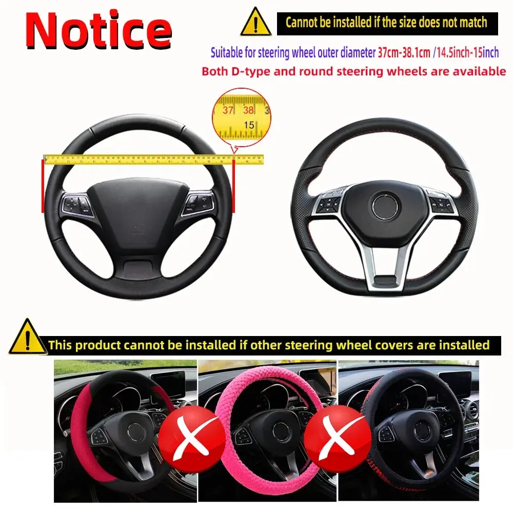 Leather Metal Strip Sporty Pop Car without Inner Rim Steering Wheel Cover Car Accessories Fit 14.5-15 Inches