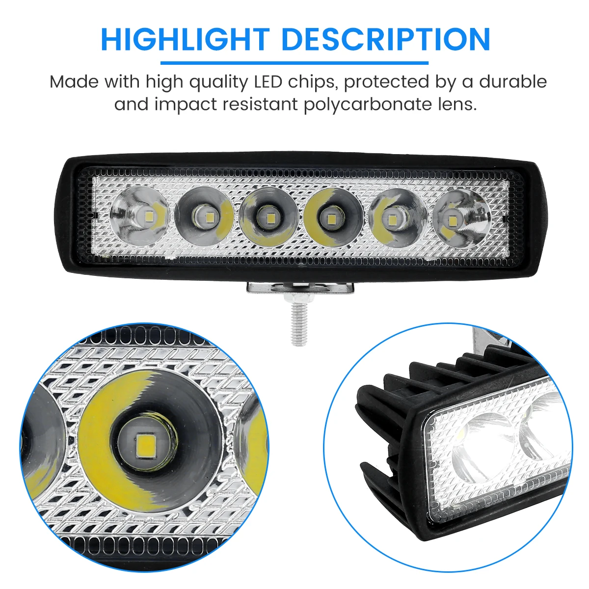 12V Car LED Light Bar 18W 6000K Super Bright Car LED Work Light IP67 Flood Spot Light White Off Road Head light Driving Lights