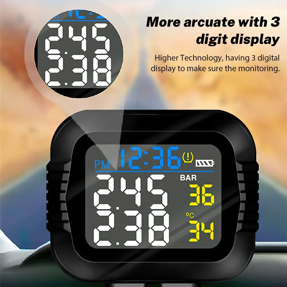 Motorcycle TPMS Tire Pressure Monitoring System Temperature Alarm With 2 External Sensors Moto Tyre Alarm Systems Real Time