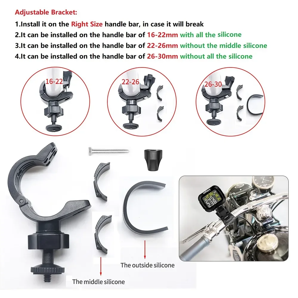 Motorcycle TPMS Tire Pressure Monitoring System Temperature Alarm With 2 External Sensors Moto Tyre Alarm Systems Real Time