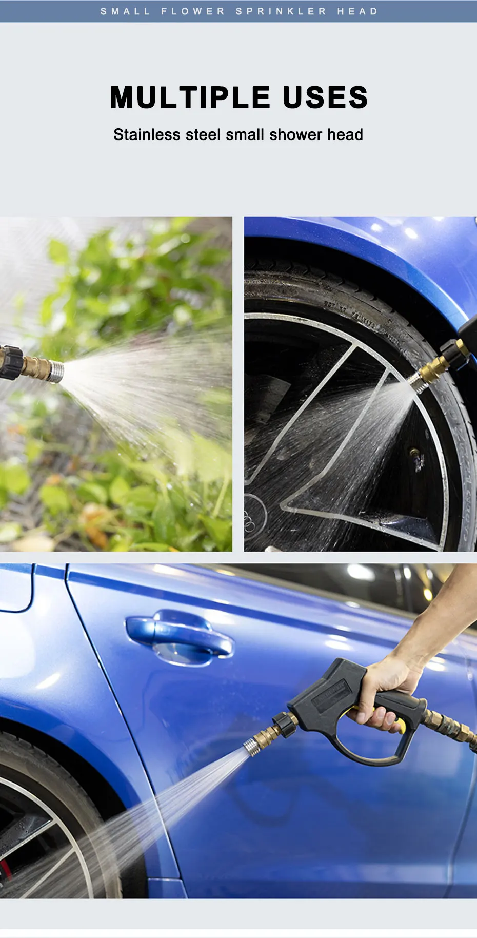 SEAMETAL Stainless Steel Shower Blades High Pressure Water Gun Interface Washing Nozzle 1/4 Quick Connect Car Wash Accessories