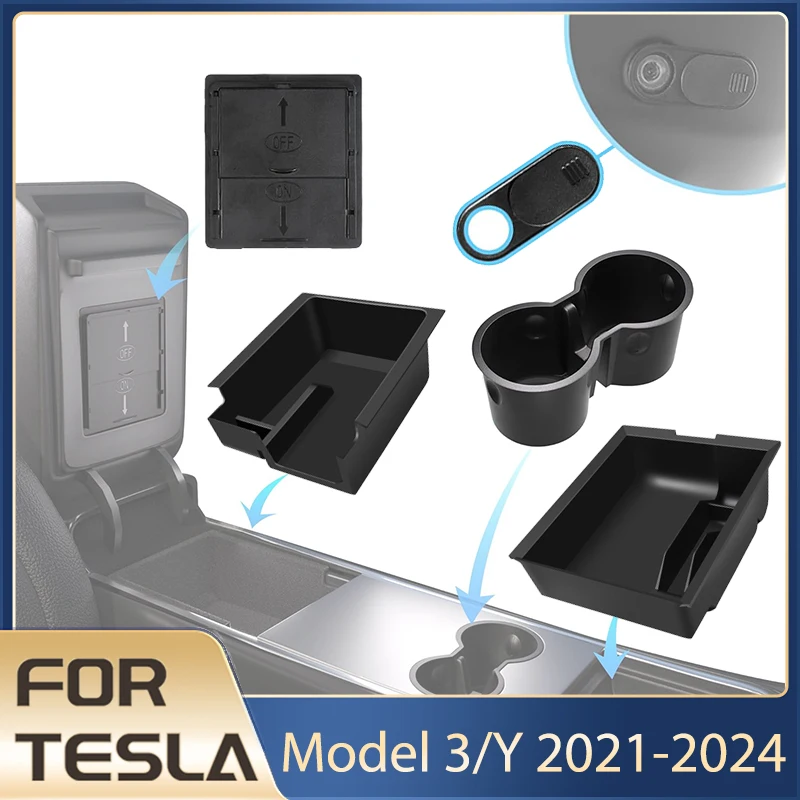 Storage Box for Tesla Model Y 2021-2024 Accessories Center Console Trays for Tesla Model 3 2021-2023 Hidden Box Webcam Cover