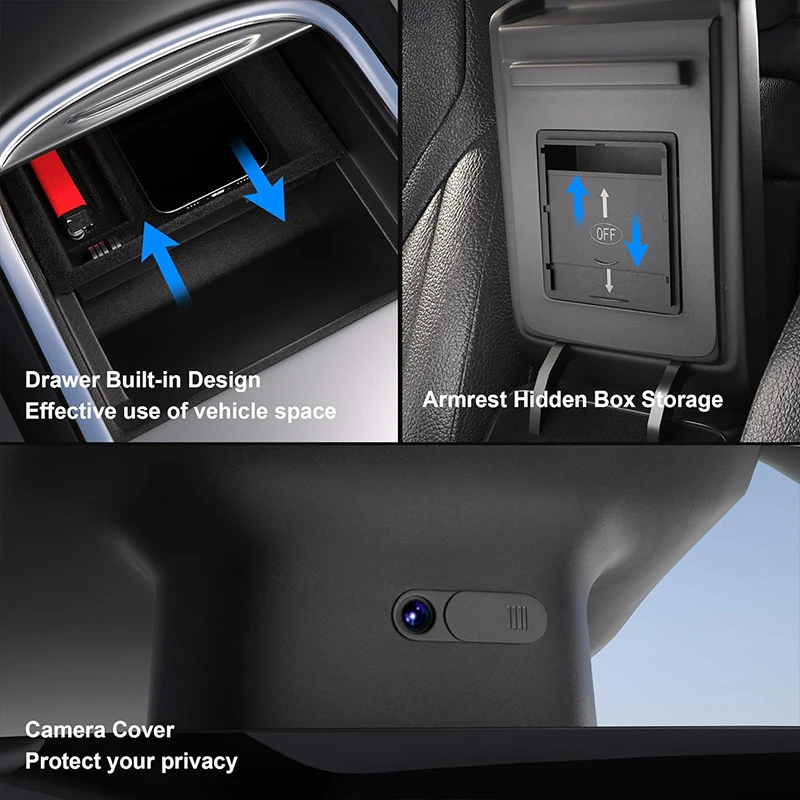 Storage Box for Tesla Model Y 2021-2024 Accessories Center Console Trays for Tesla Model 3 2021-2023 Hidden Box Webcam Cover