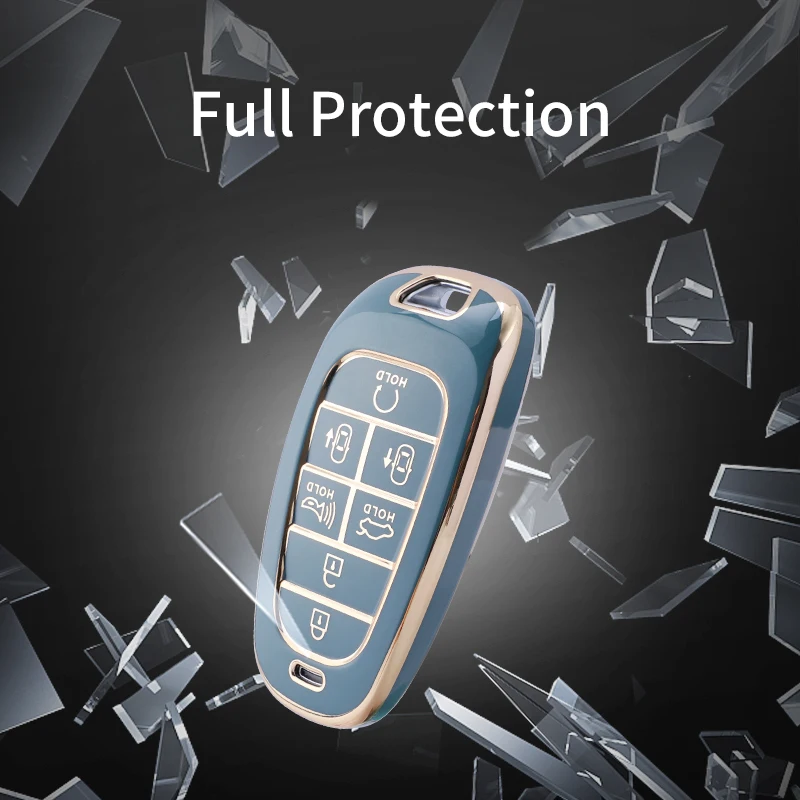 Gold Edge TPU Remote Key Fob Case Cover for Hyundai Sonata Nexo DN8 Santa Fe TM Tucson NX4 Staria Ioniq 7 Buttons Accessories