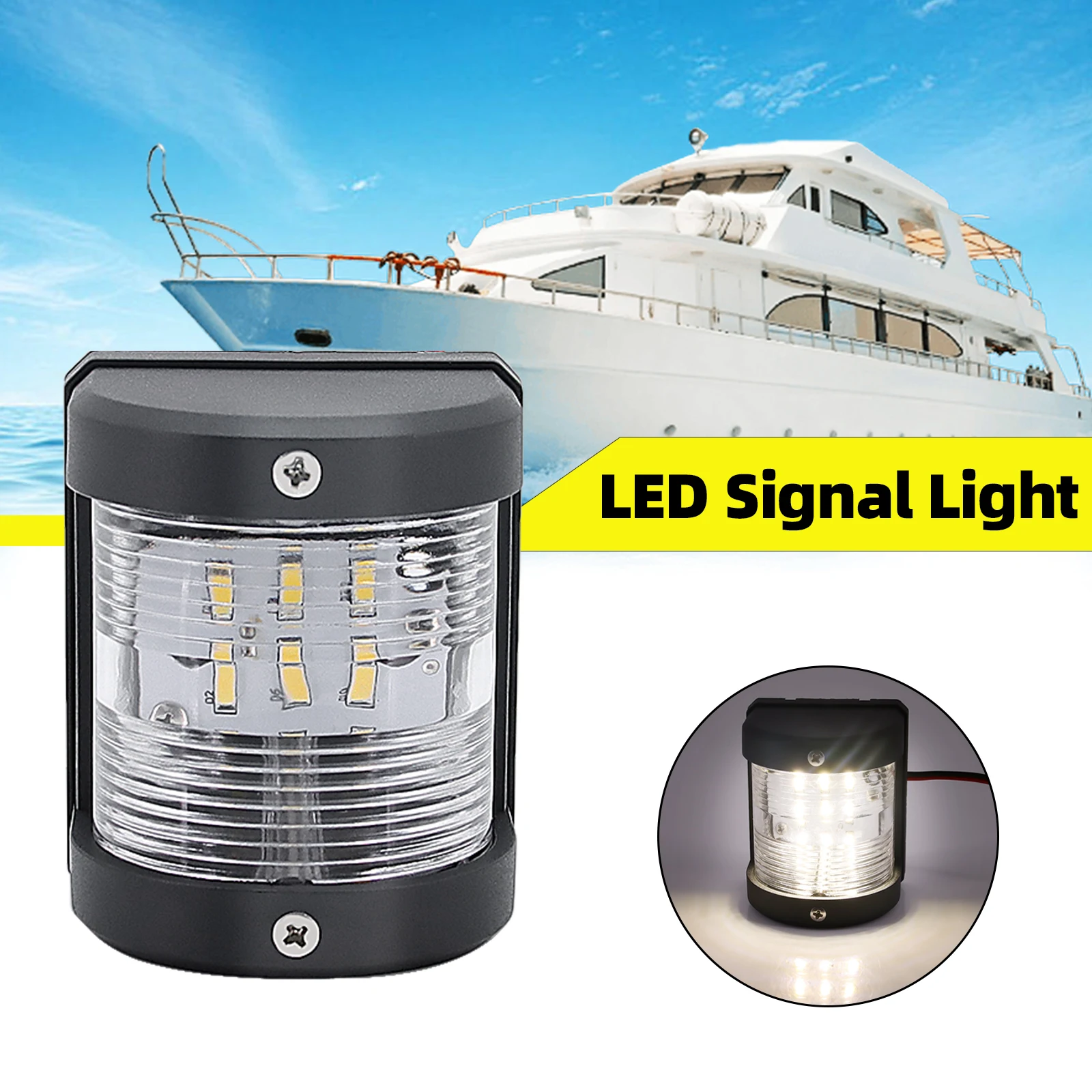 AD 1pc Universal 12V 24V ABS LED Navigation Light Lamp Signal Lamp For Marine Boat Yacht Truck Trailer Van White Side Light