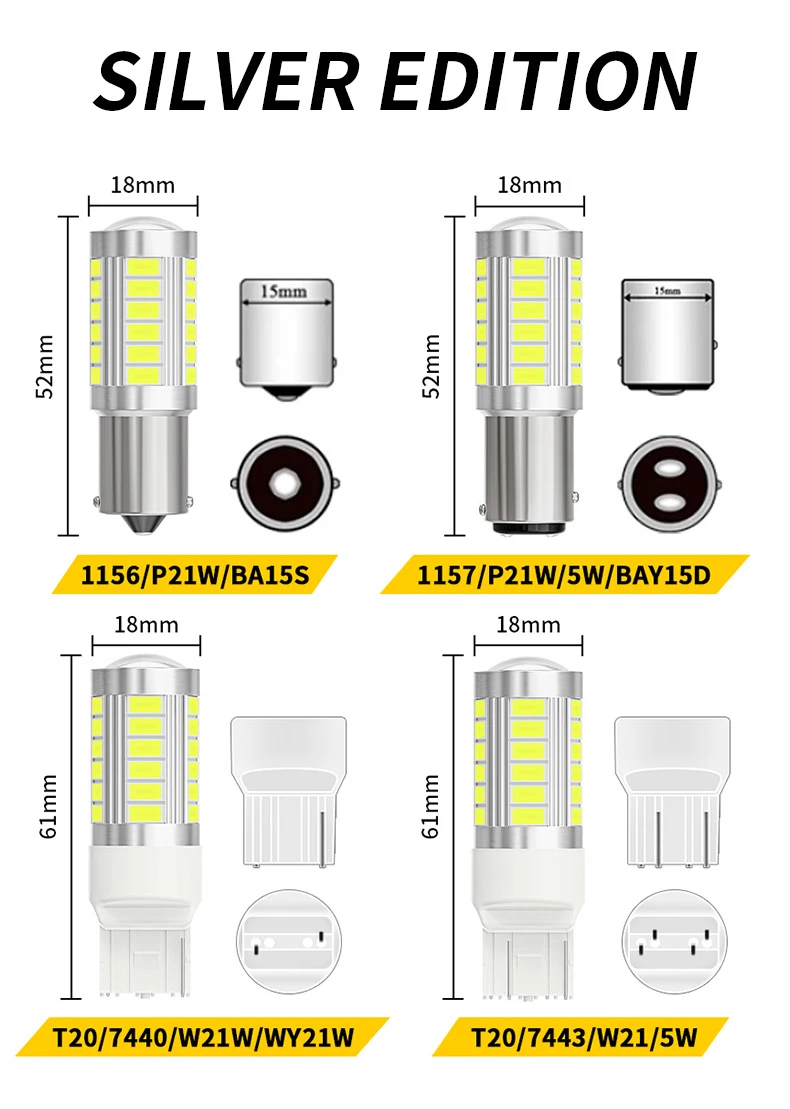 2pcs LED 1156 BA15S P21W 1157 BAU15S PY21W P21/5W BAY15D For Car Truck ATV Light Canbus 5630SMD Turn Signal Lamp DRL Bulb 12V24V