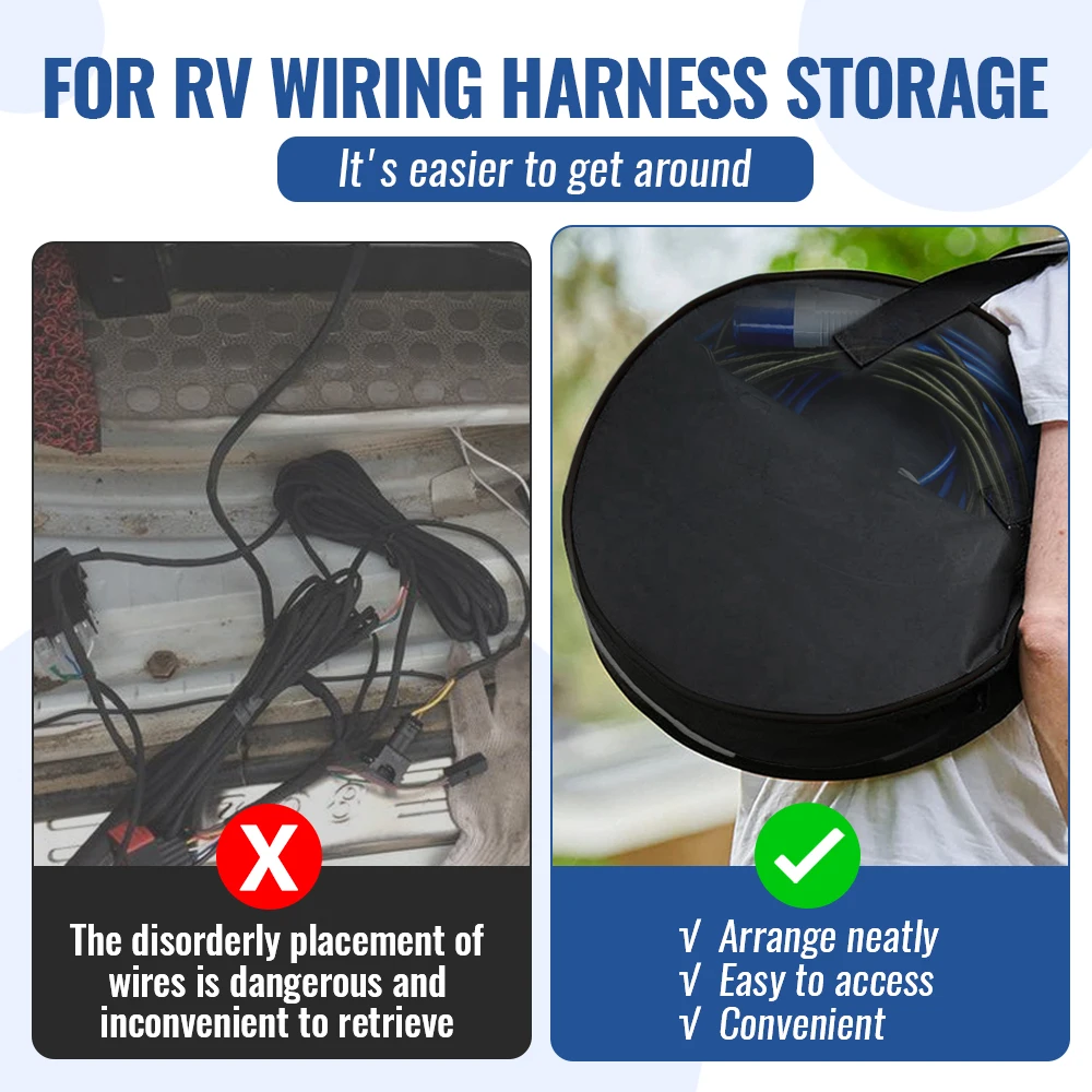Cable Bag Tools Cable Bag Storage Oxford Waterproof Organizer Bag For Cables Cords Hoses EV Charging Cables Portable Black 600D