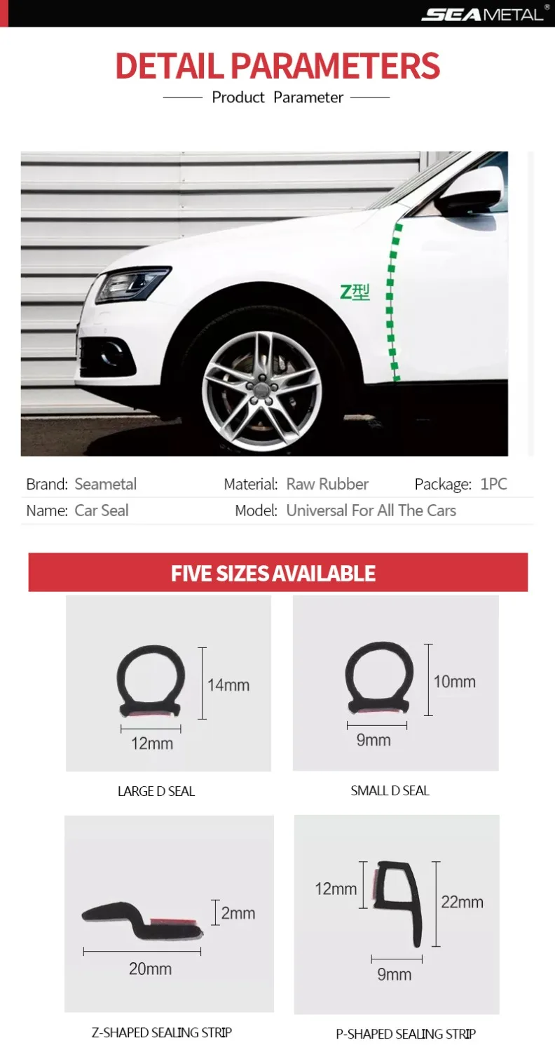 SEAMETAL 4Meter Car Door Seal Strip Stickers Anti-Dust Soundproof Sealing Big D Z P Type Noise Insulation Car Accessories Goods