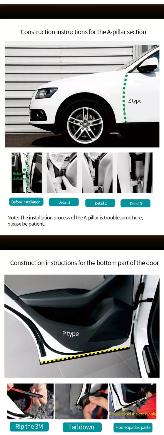 SEAMETAL 4Meter Car Door Seal Strip Stickers Anti-Dust Soundproof Sealing Big D Z P Type Noise Insulation Car Accessories Goods