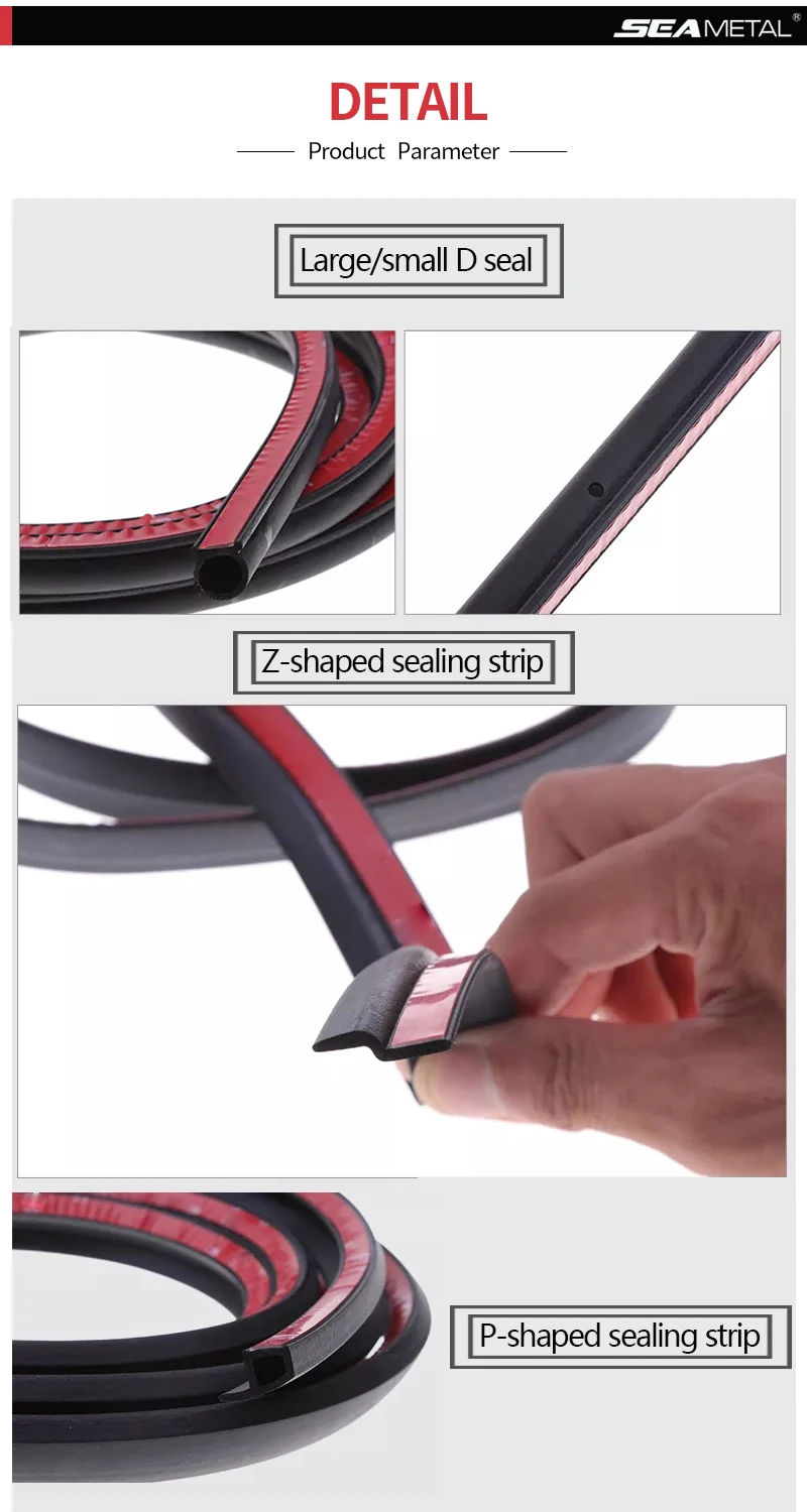 SEAMETAL 4Meter Car Door Seal Strip Stickers Anti-Dust Soundproof Sealing Big D Z P Type Noise Insulation Car Accessories Goods