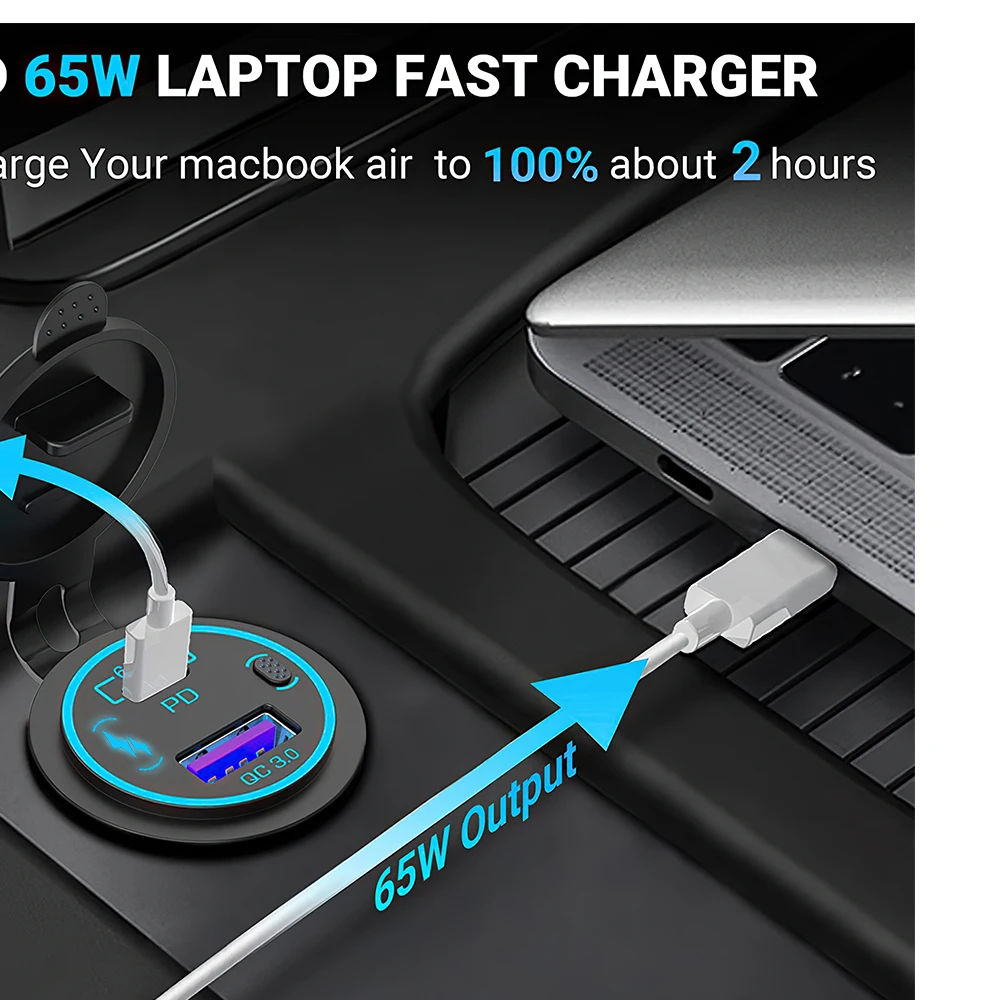 85W PD Type C/QC 3.0 USB Car Charger with Switch Fast Charge Socket Power Outlet Adapter Waterproof For 12V 24V Car Truck Boat