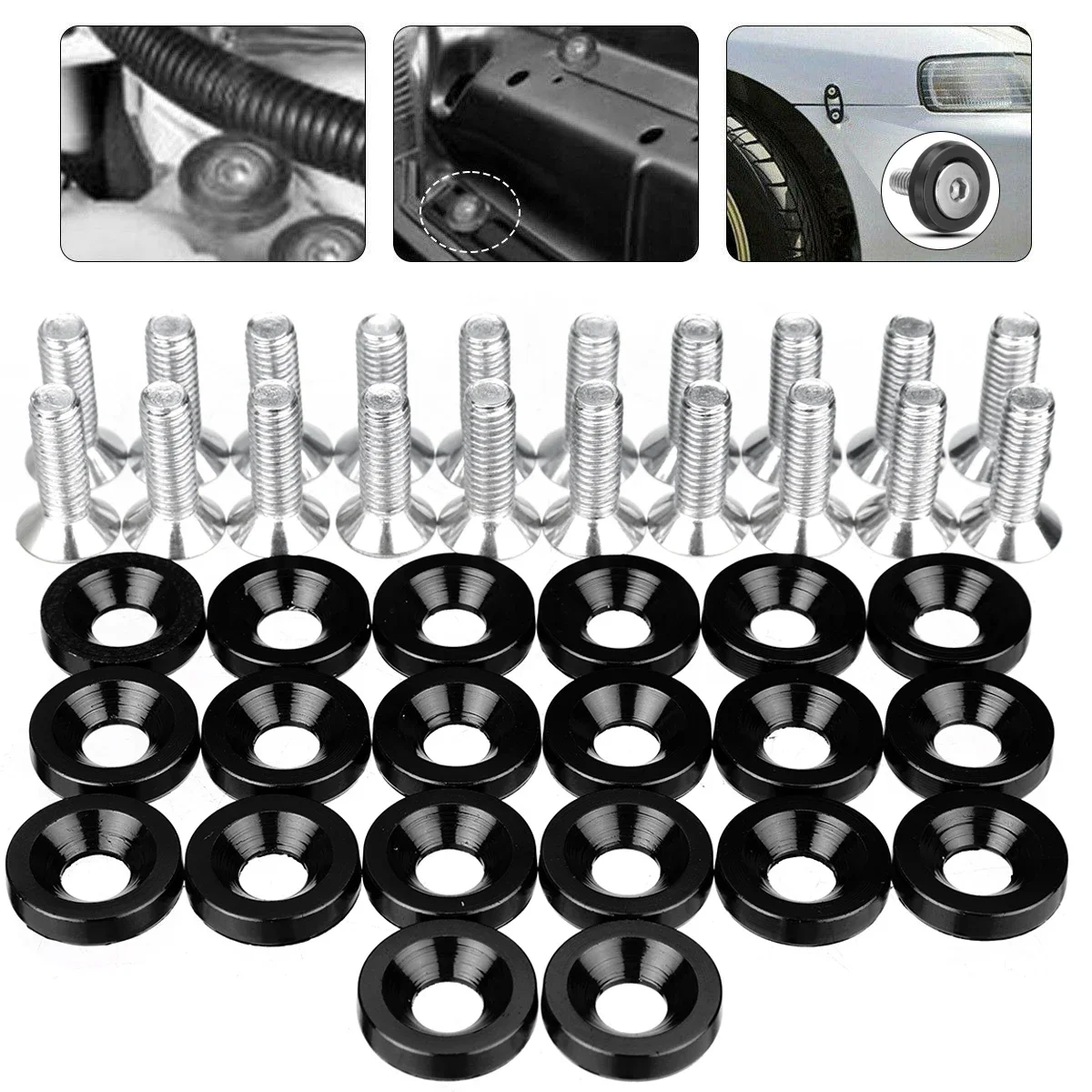 20pcs M6 Aluminum Car Modified Hex Fasteners Fender Washer Bolts JDM Bumper Engine Concave Screws Universal