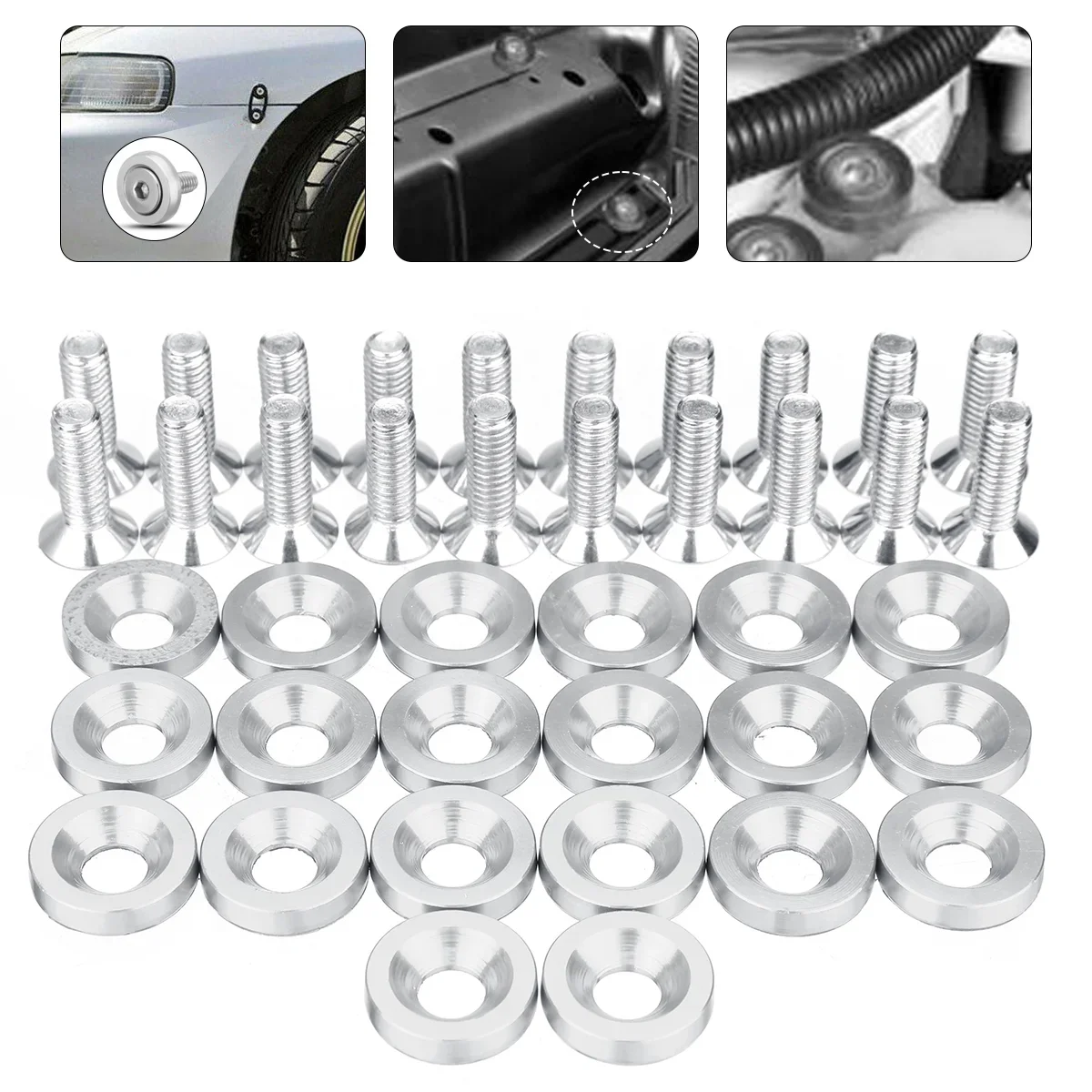 20pcs M6 Aluminum Car Modified Hex Fasteners Fender Washer Bolts JDM Bumper Engine Concave Screws Universal