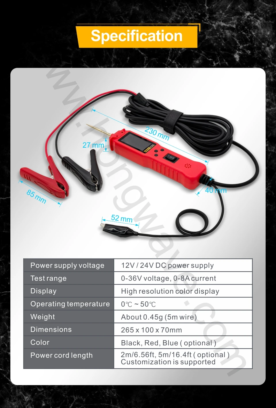 12 24V P100 P200 Automotive Circuit Tester Power Circuit Probe Electrical Tester Continuity Voltage Lamp Testing Tool 2M Cable