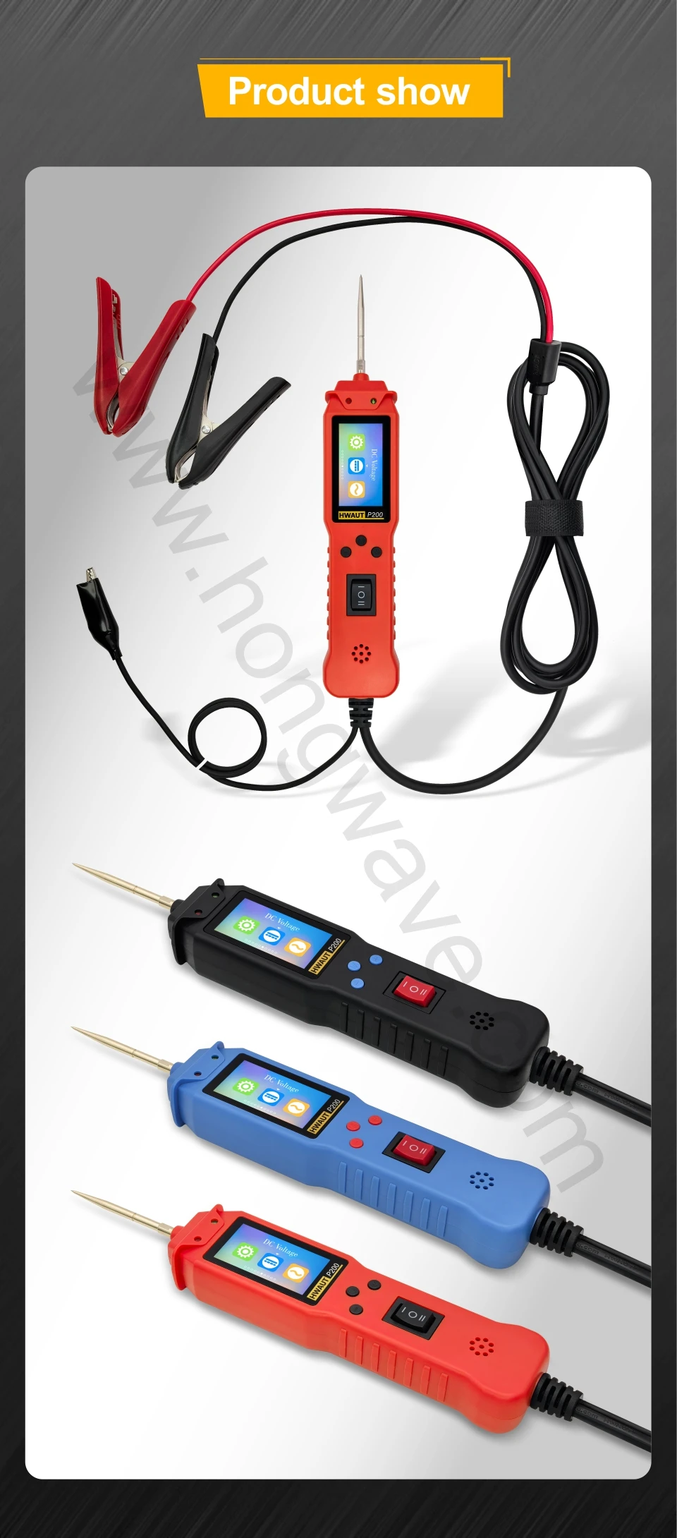 12 24V P100 P200 Automotive Circuit Tester Power Circuit Probe Electrical Tester Continuity Voltage Lamp Testing Tool 2M Cable
