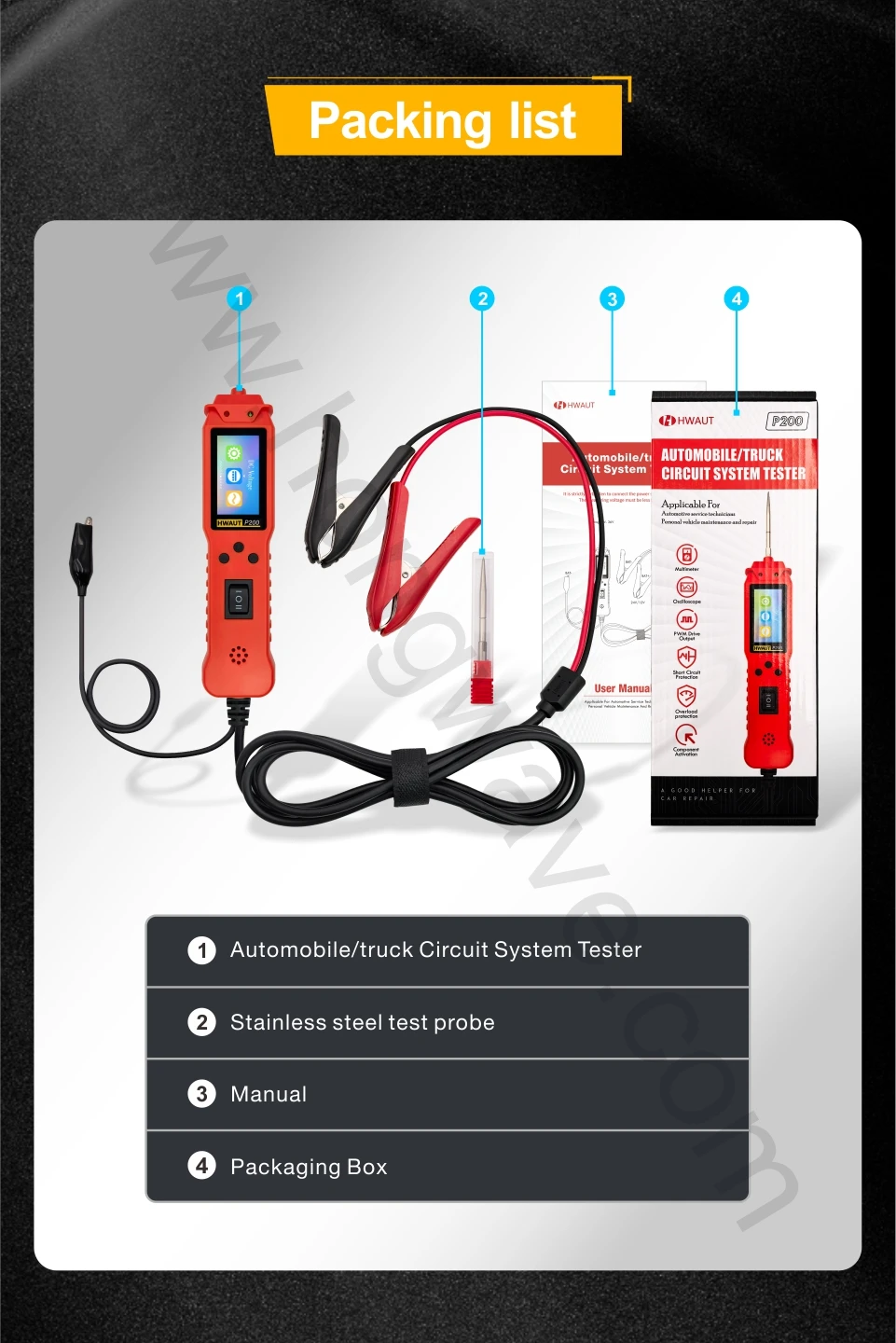 12 24V P100 P200 Automotive Circuit Tester Power Circuit Probe Electrical Tester Continuity Voltage Lamp Testing Tool 2M Cable