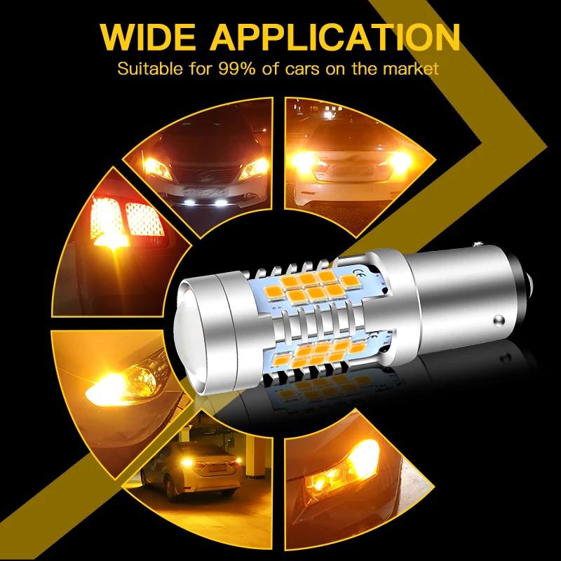 2Pcs 30-SMD 1156 PY21W BAU15S Car CANbus LED Turn Signal Lights Amber Light High Brightness Indicator Lamp Directional Lights