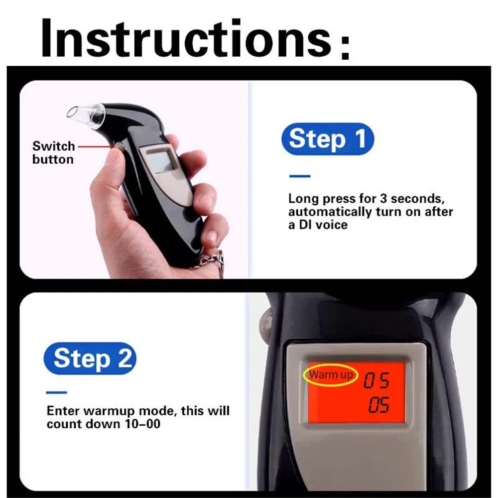 LCD Breath Alcohol Tester with 5 Mouthpieces Professional Digital Breathalyzer Alcohol Detector for Home Display Drunk Driving