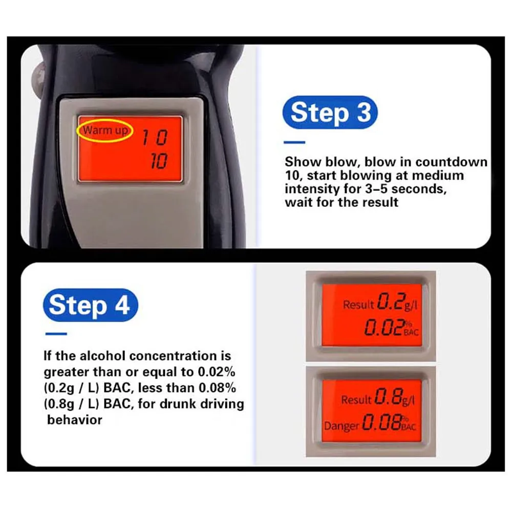 LCD Breath Alcohol Tester with 5 Mouthpieces Professional Digital Breathalyzer Alcohol Detector for Home Display Drunk Driving